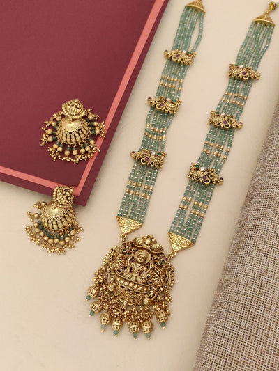 Abdesigns Gold Plated Long Antique Temple South Indian Necklace Set