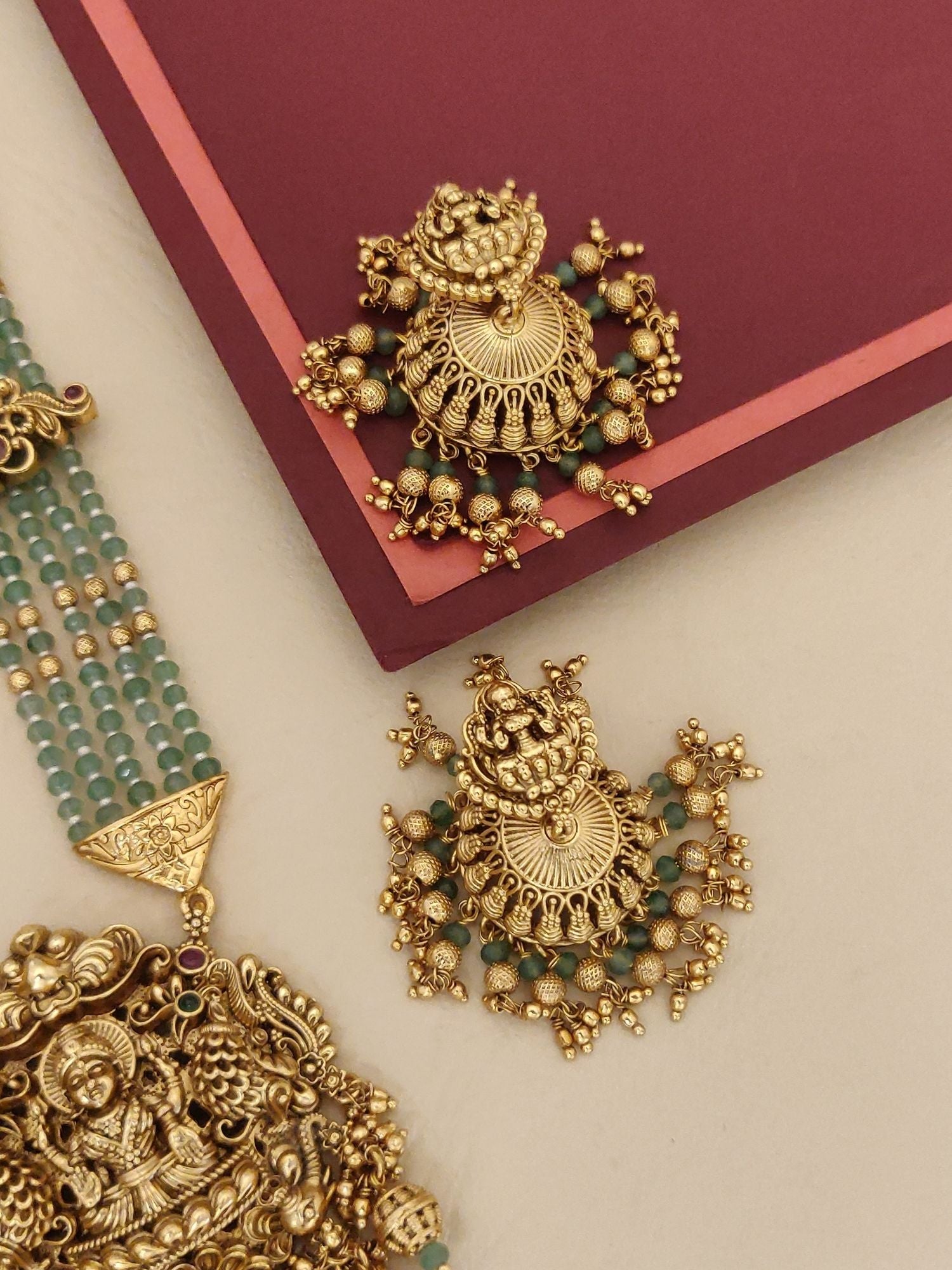 Abdesigns Gold Plated Long Antique Temple Necklace Set