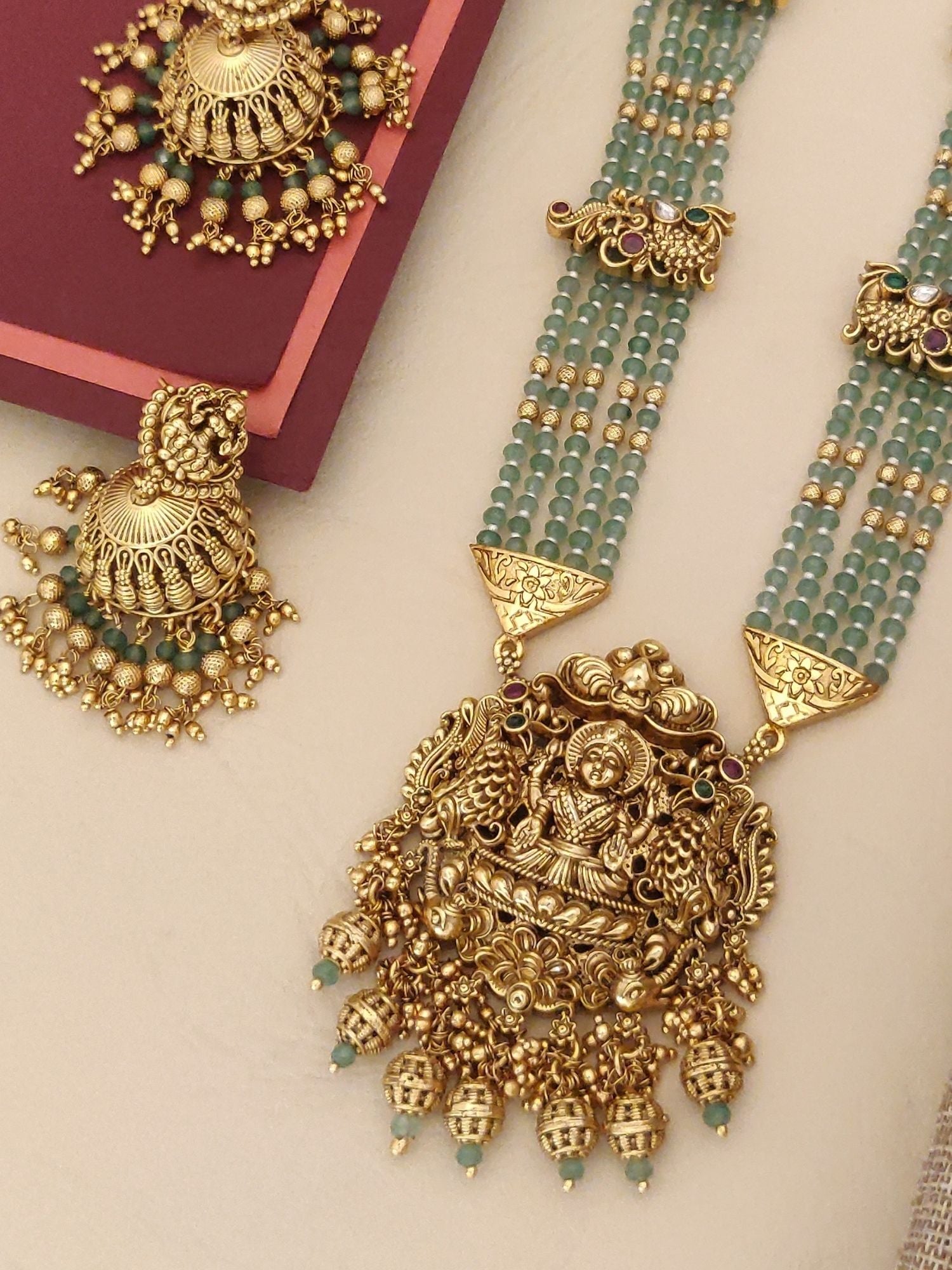 Abdesigns Gold Plated Long Antique Temple Necklace Set