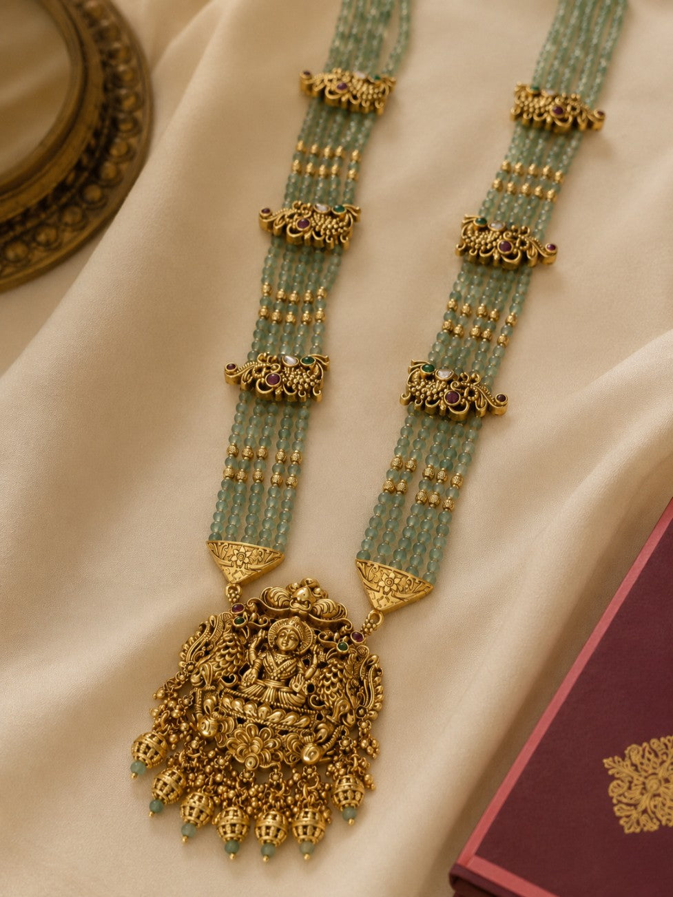 Gold Plated Long Antique Temple South Indian Necklace Set - necklace by Abdesigns Jewellery