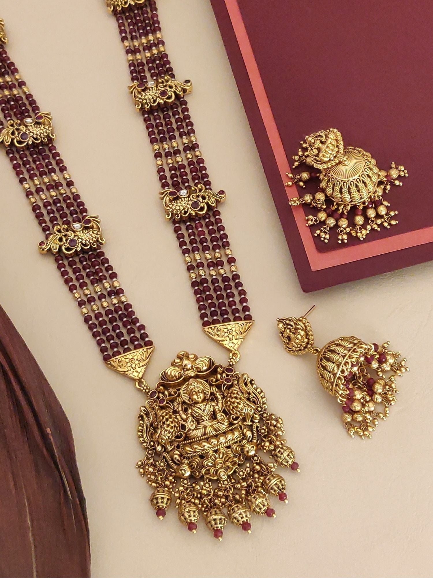 Abdesigns Gold Plated Long Antique Temple Necklace Set