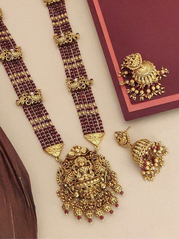 Abdesigns Gold Plated Long Antique Temple Necklace Set