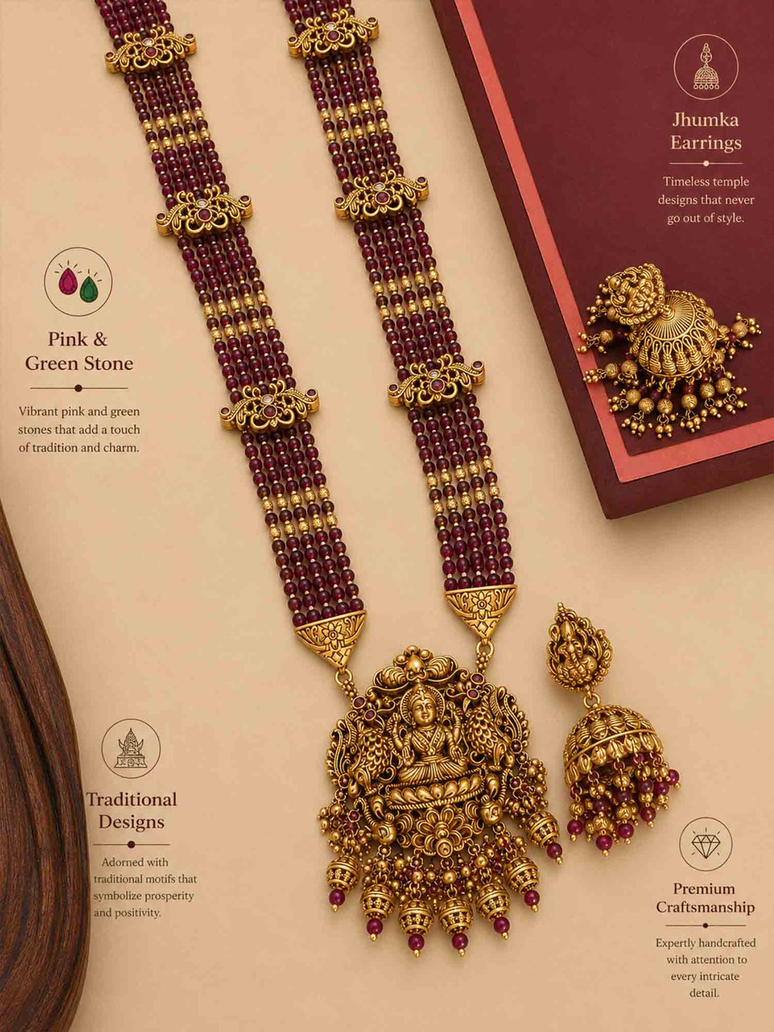Abdesigns Gold Plated Long Antique Temple Necklace Set