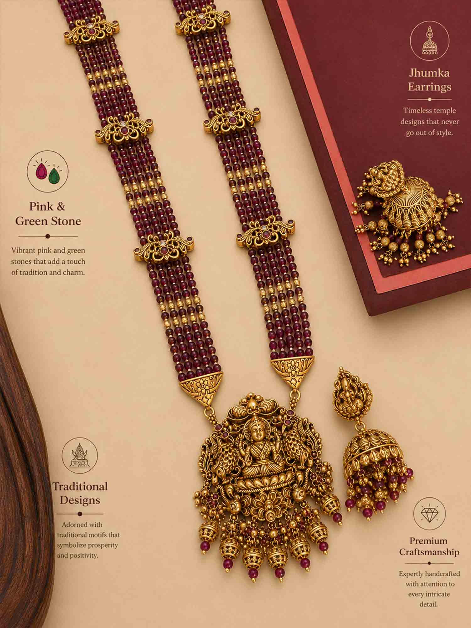Gold Plated Long Antique Temple Necklace Set - necklace by Abdesigns Jewellery