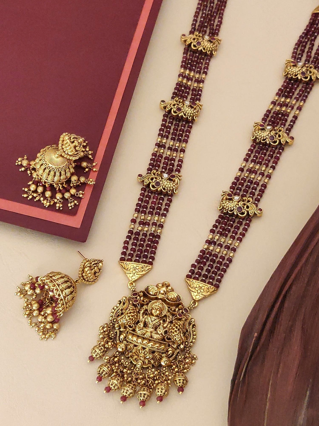 Abdesigns Gold Plated Long Antique Temple Necklace Set