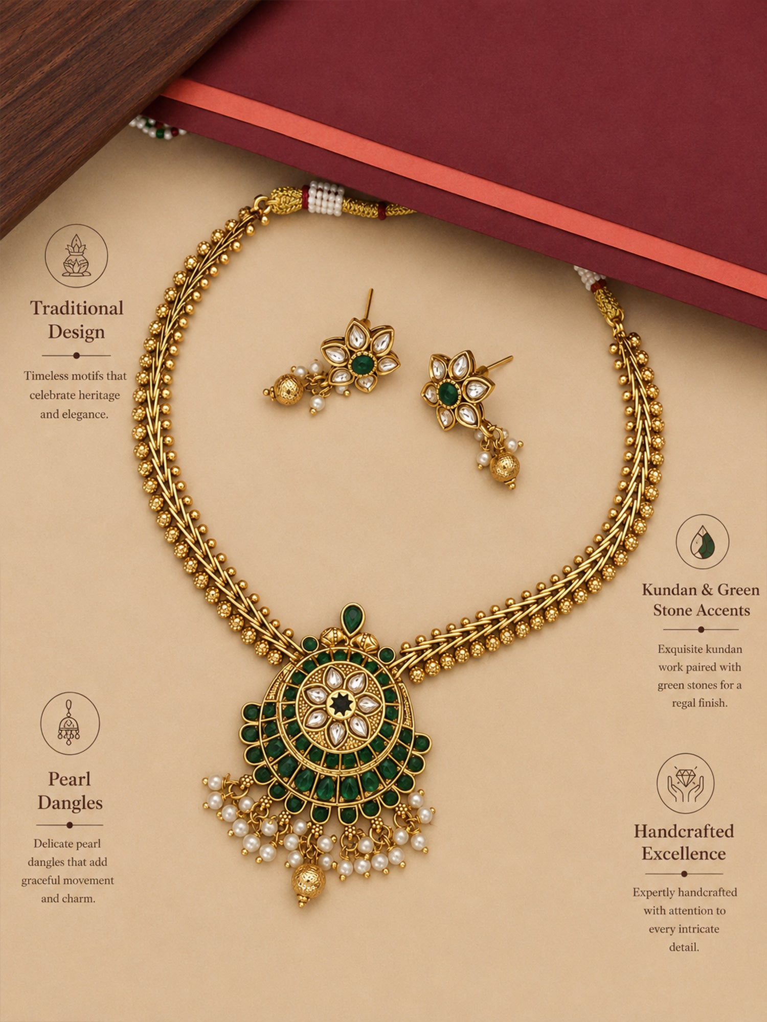 Kemp Stone Necklace Online with Earrings Set - necklace by Abdesigns Jewellery