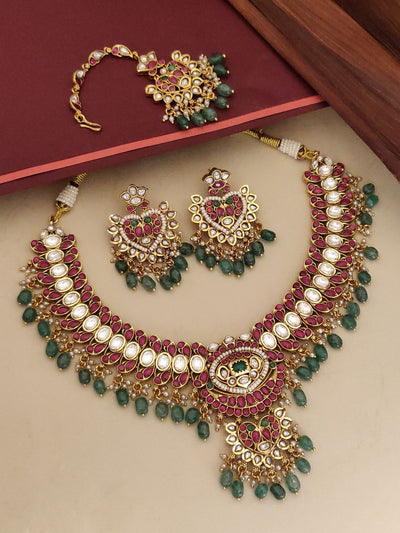 Abdesigns Southindian Multicolour Gold Plated Kempstone Beads Designer Necklace