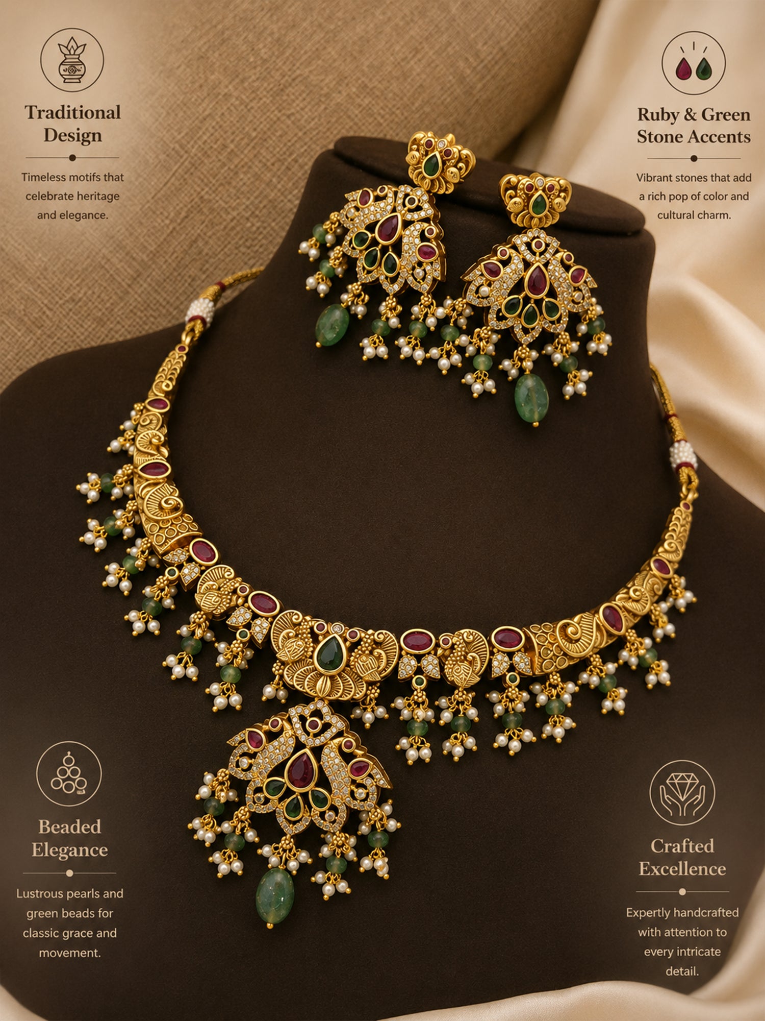Gold Plated Multicolour Stone Necklace Set - necklace by Abdesigns Jewellery