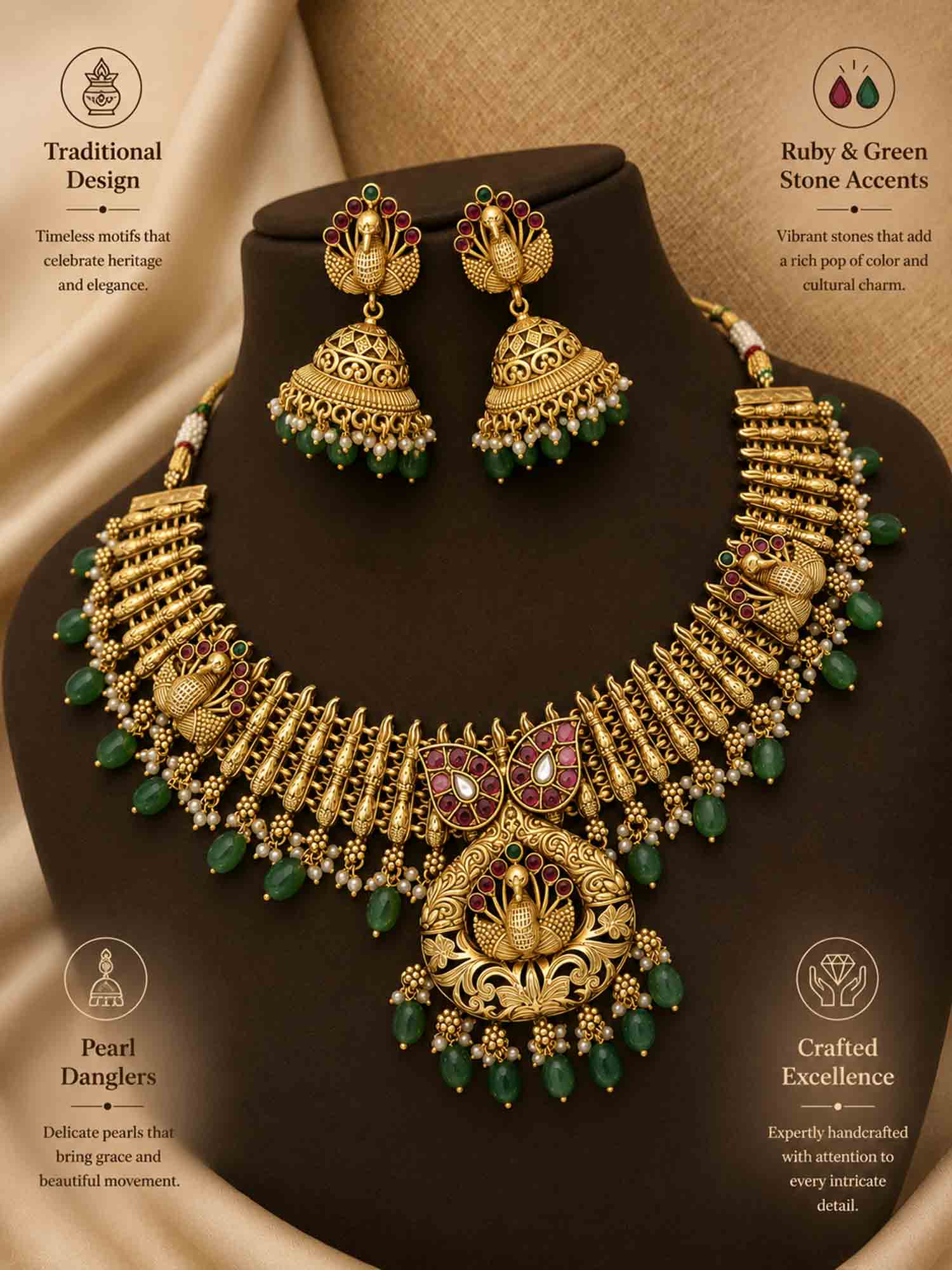 Gold Plated KempStone Stone Necklace Set - necklace by Abdesigns Jewellery