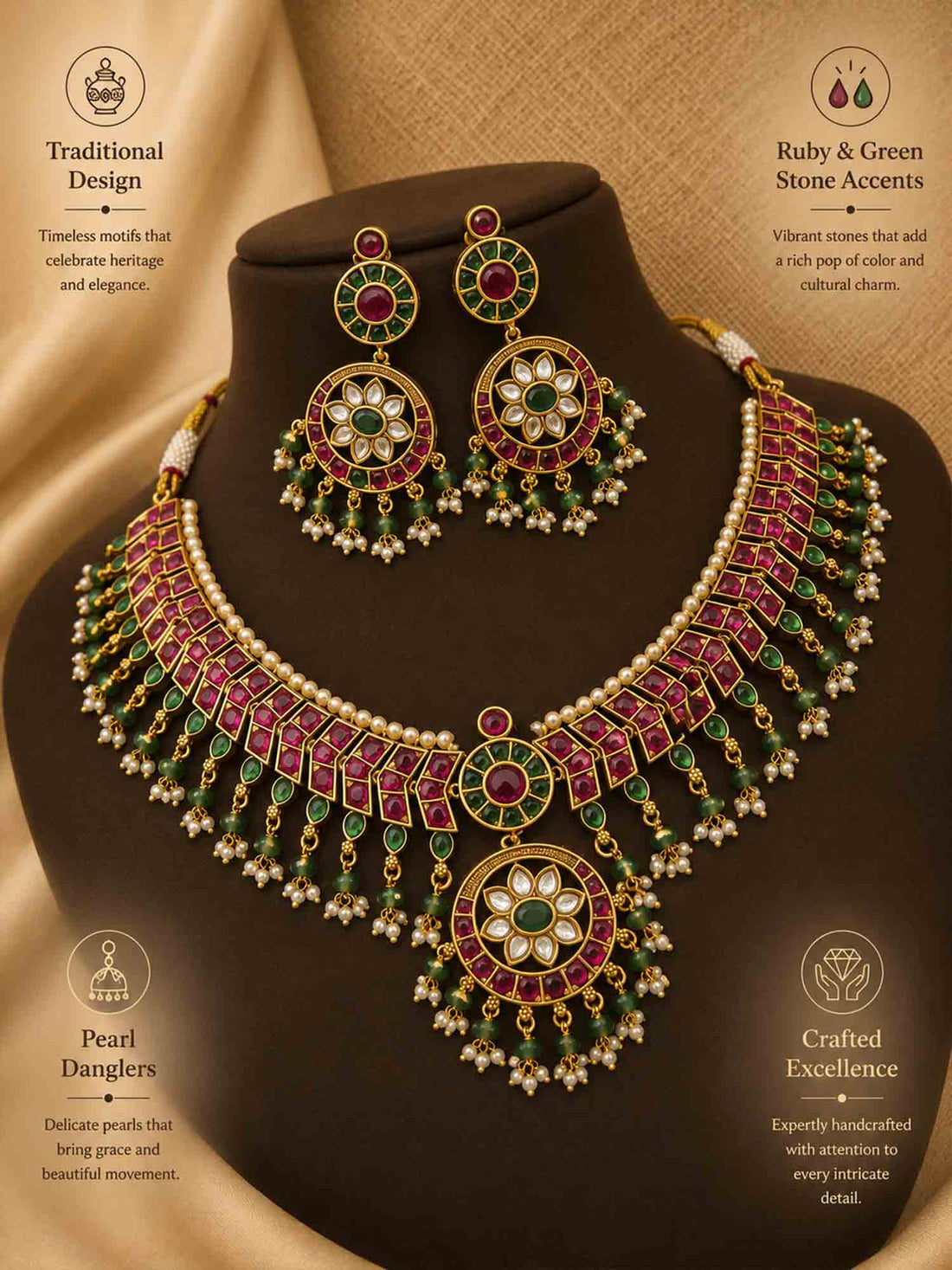 Abdesigns Gold Plated KempStone Necklace Set