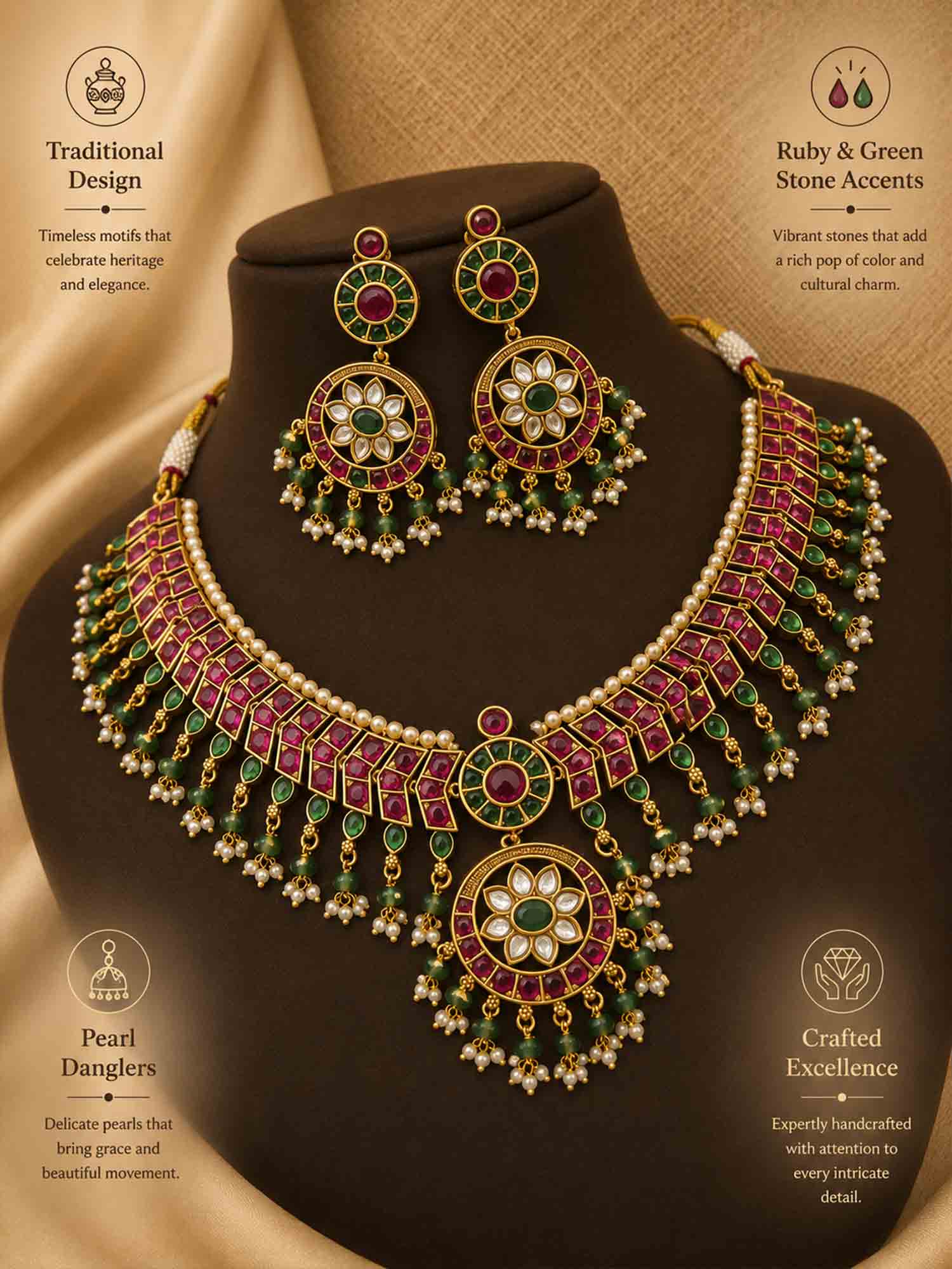Gold Plated KempStone Necklace Set - necklace by Abdesigns Jewellery
