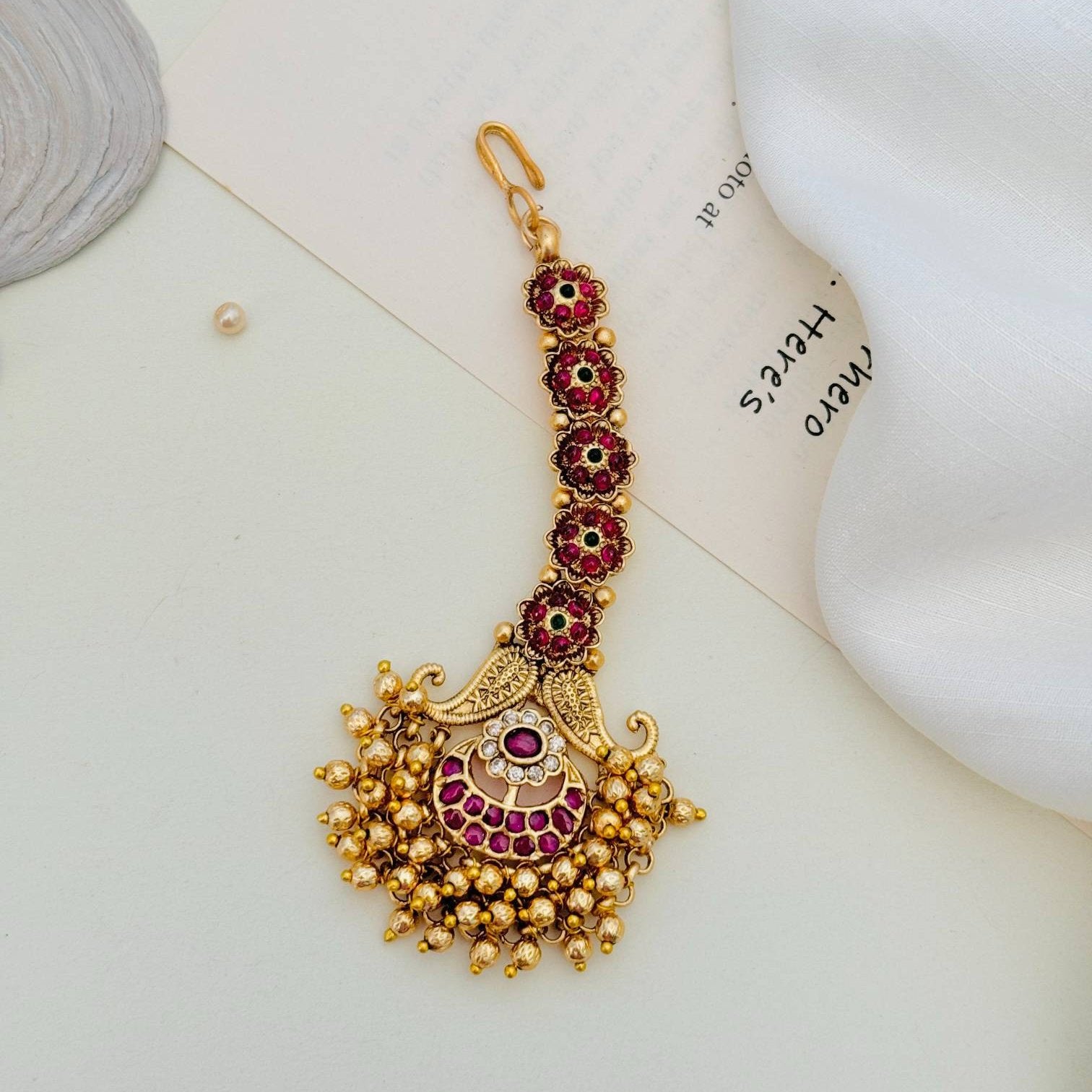 High Quality Matt Gold Plated SouthIndian Maangtikka - maang tikka by Abdesigns Jewellery