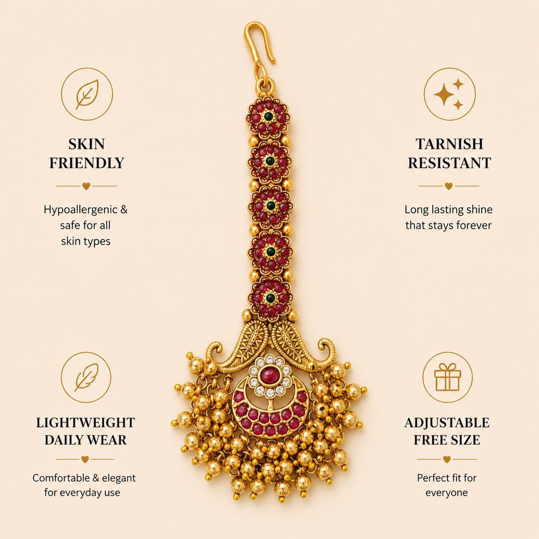 High Quality Matt Gold Plated SouthIndian Maangtikka - maang tikka by Abdesigns Jewellery