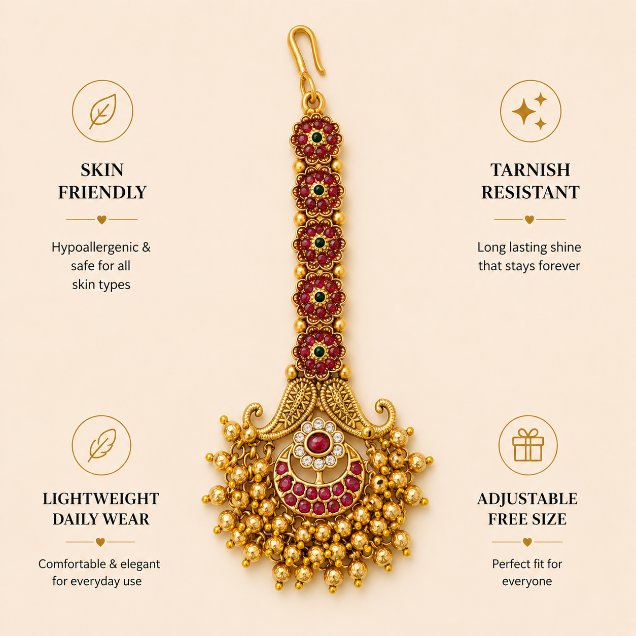 High Quality Matt Gold Plated SouthIndian Maangtikka - maang tikka by Abdesigns Jewellery