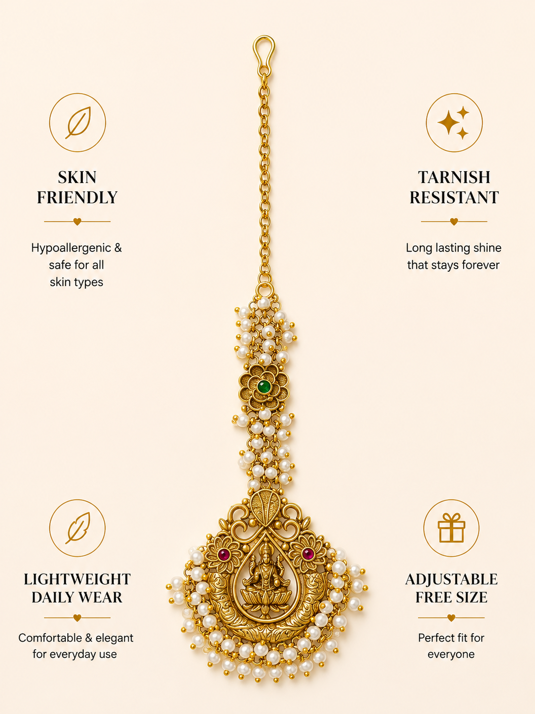 South Indian Temple Jewellery Maang Tikka with Pearl Detailing