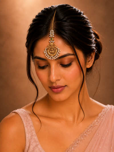 South Indian Temple Jewellery Maang Tikka with Pearl Detailing