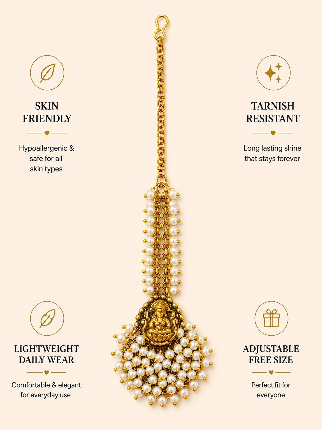 Gold Plated Pearl Maangtikka for Traditional Look - maang tikka by Abdesigns Jewellery