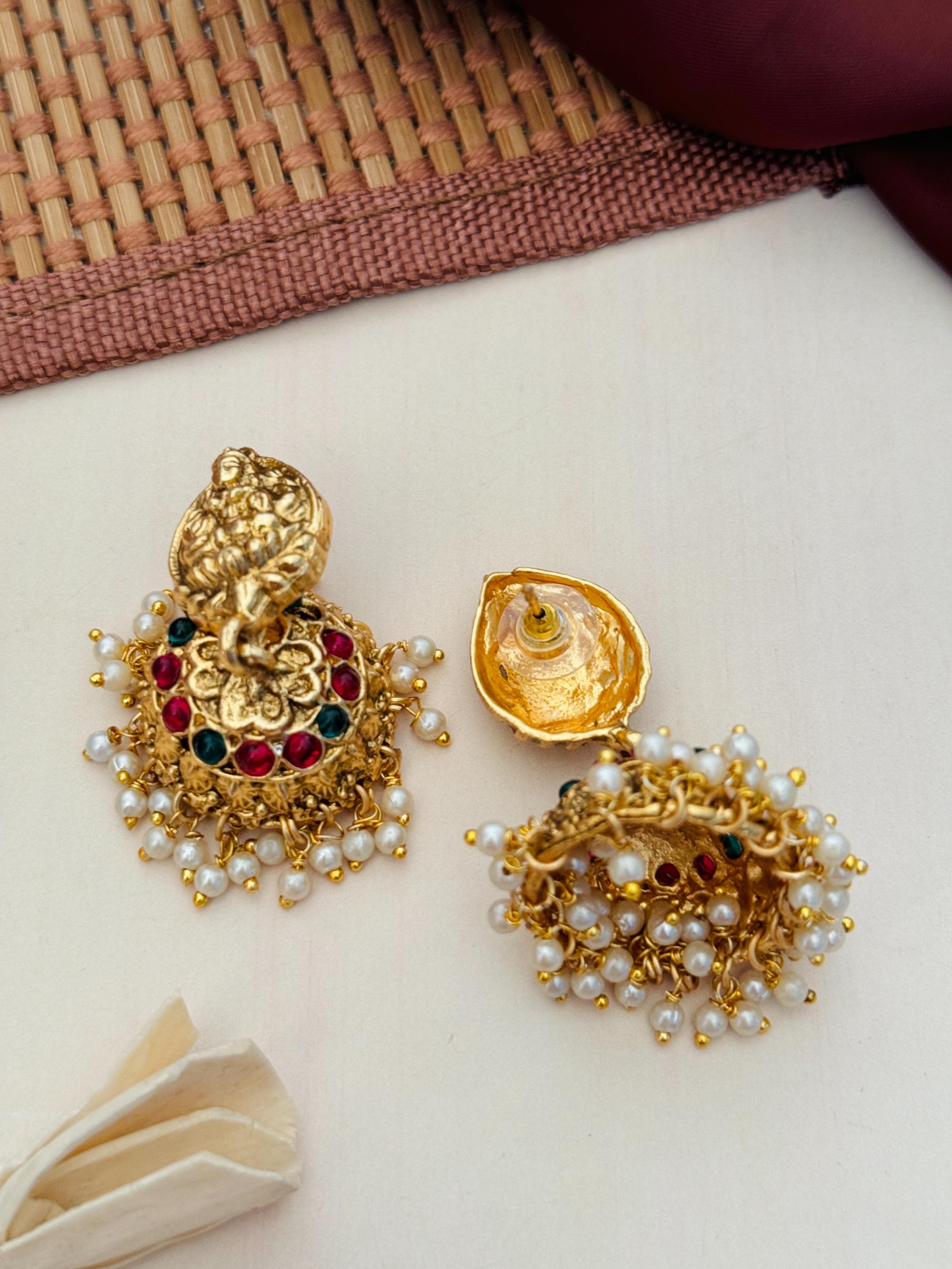 Abdesigns Gold Plated Long Antique Temple Necklace Set