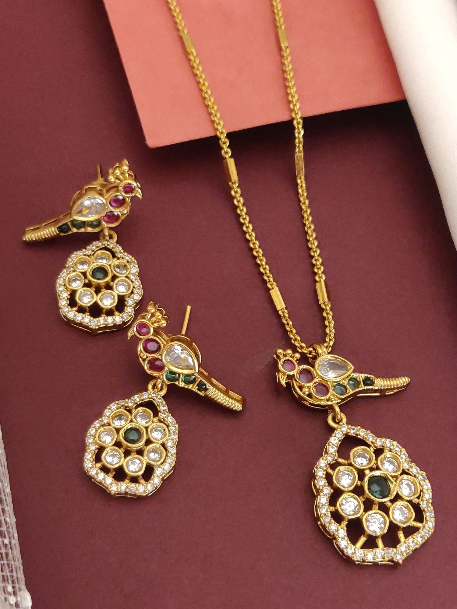 Abdesigns Gold Plated Parrot Pendant Set