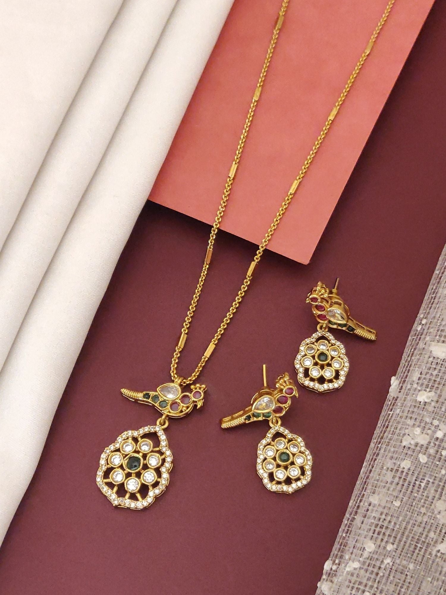 Abdesigns Gold Plated Parrot Pendant Set