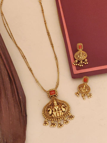Abdesigns traditional coral Gold pendant temple necklace chain set