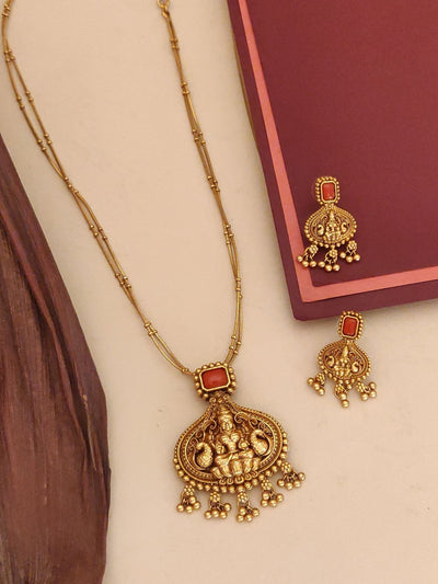 Abdesigns traditional coral Gold pendant temple necklace chain set