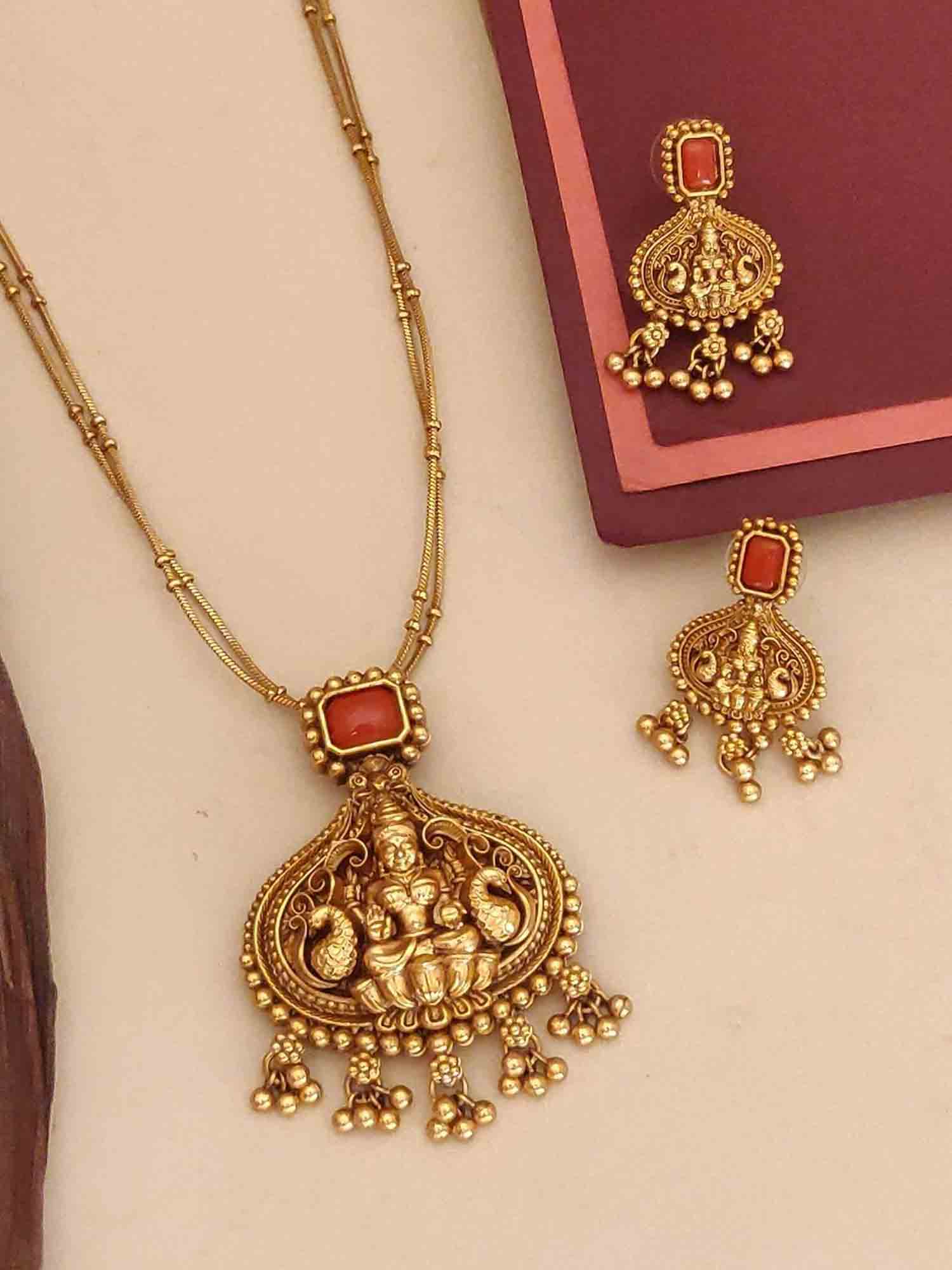 Abdesigns traditional coral Gold pendant temple necklace chain set