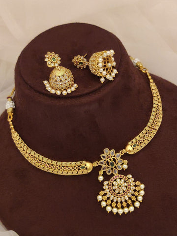 Abdesigns Antique Gold Plated Diamond Necklace Set