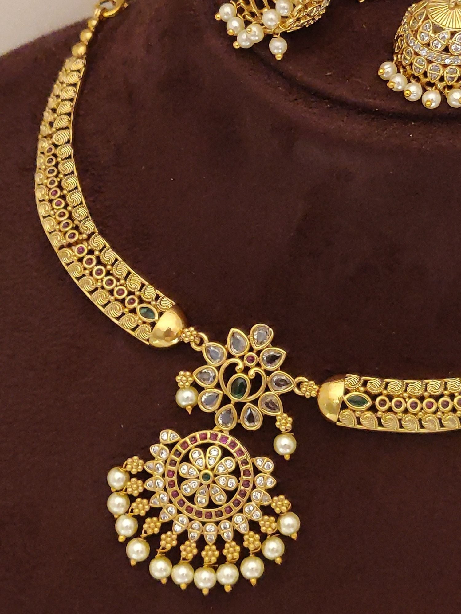 Abdesigns Antique Gold Plated Diamond Necklace Set