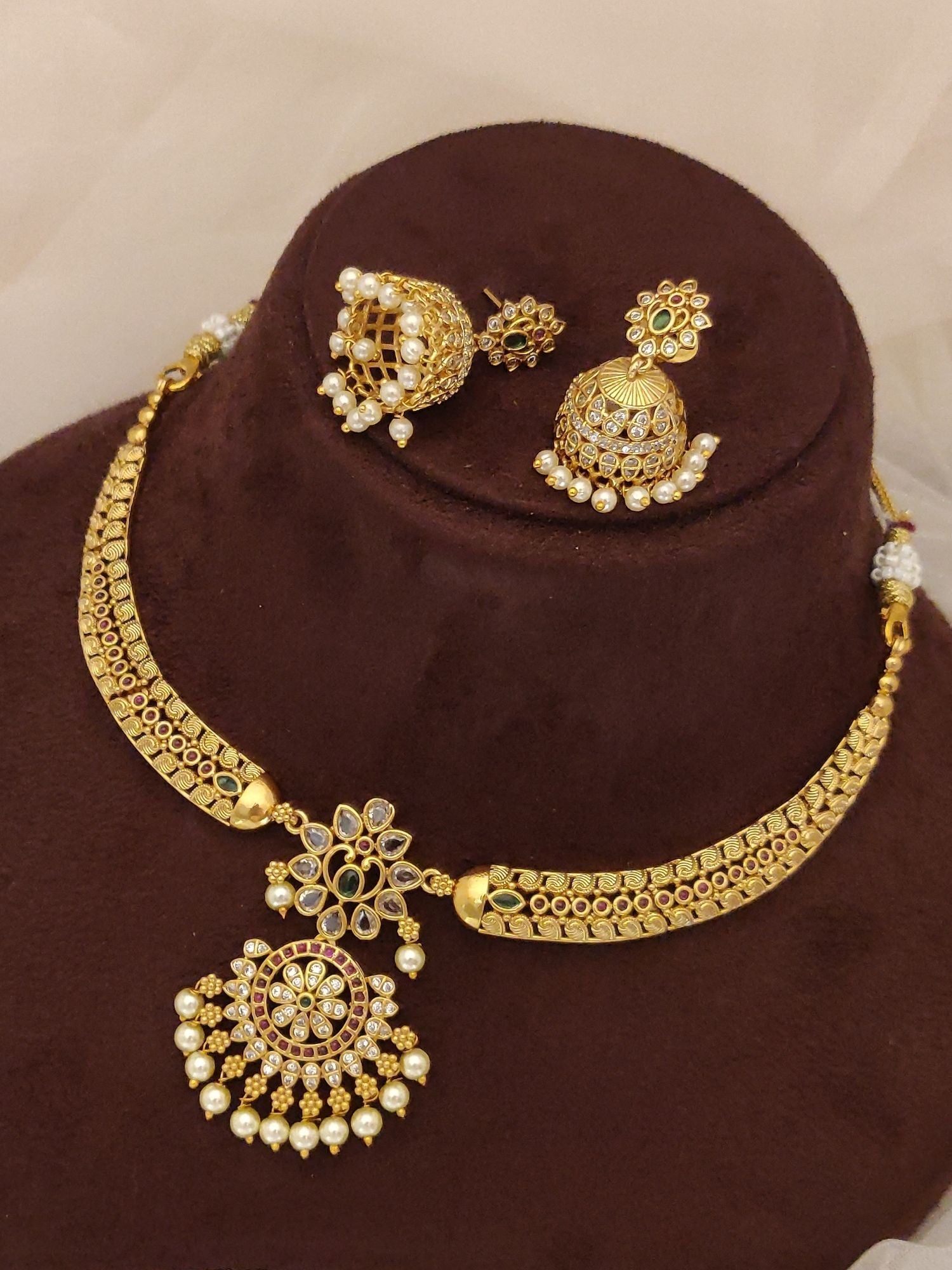 Abdesigns Antique Gold Plated Diamond Necklace Set