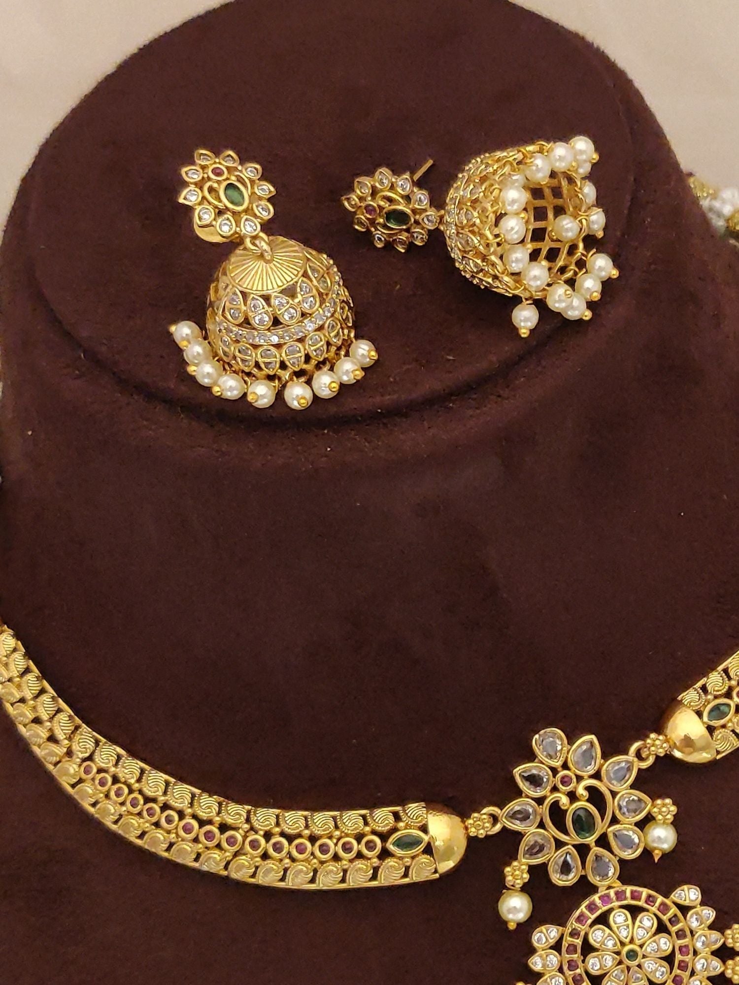 Abdesigns Antique Gold Plated Diamond Necklace Set