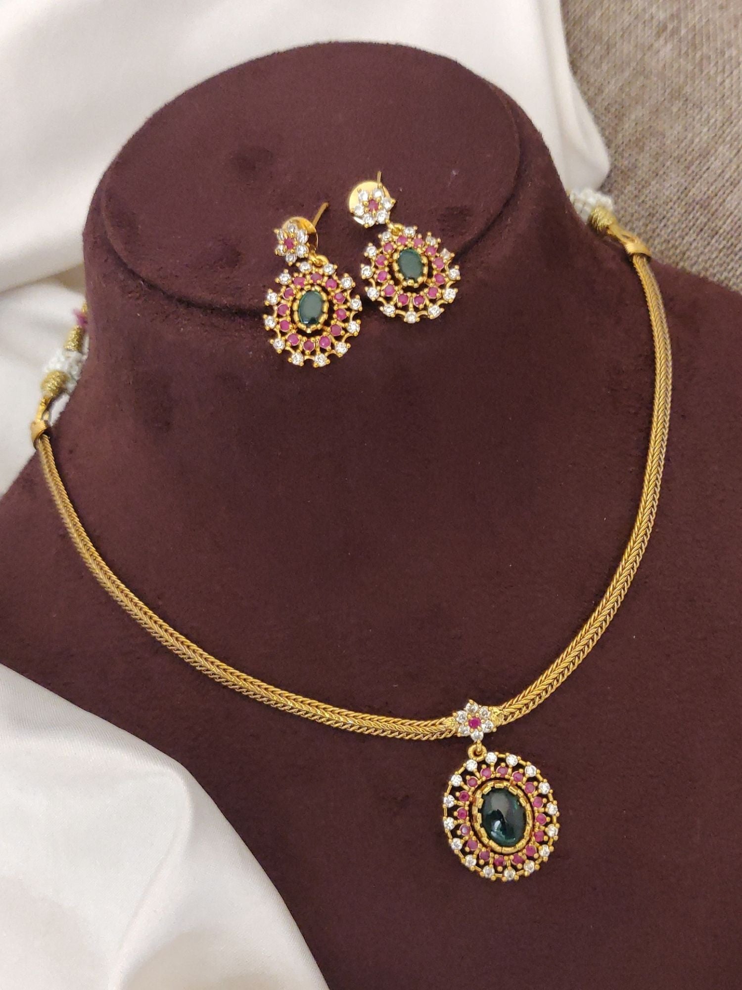 Abdesigns Gold Plated Single Line Necklace Set