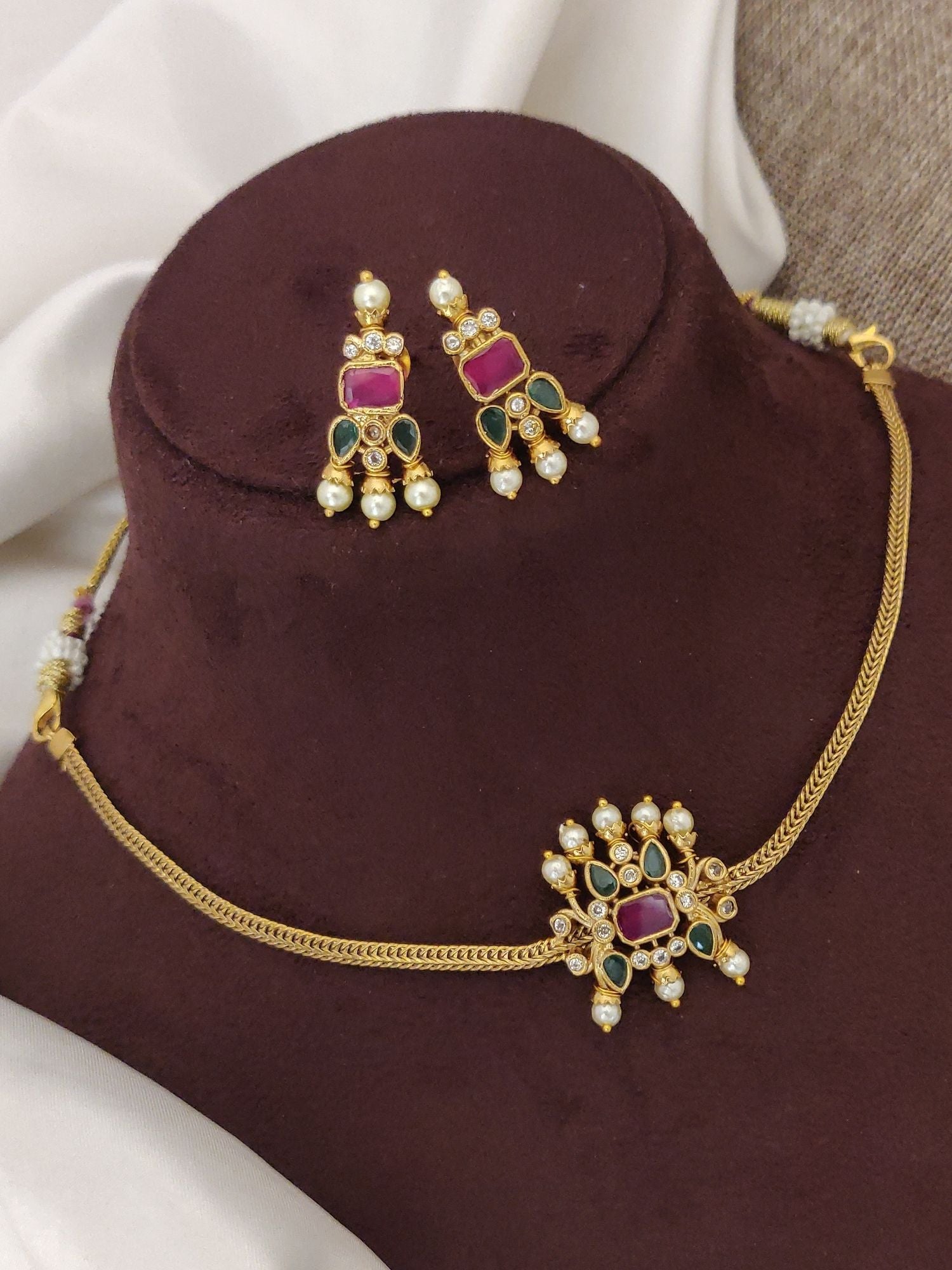 Abdesigns Gold Plated Single Line Necklace Set