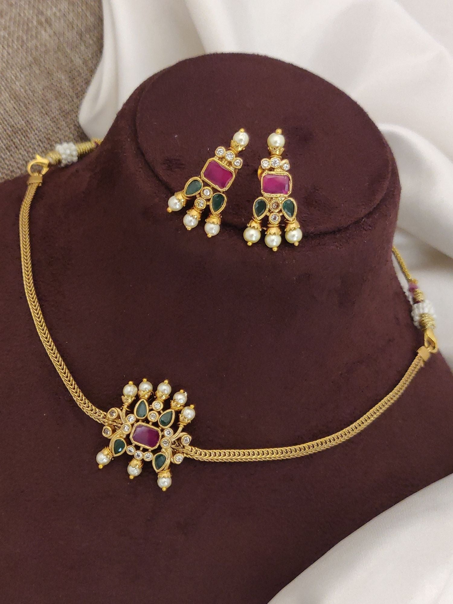 Abdesigns Gold Plated Single Line Necklace Set