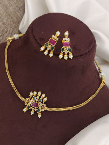 Abdesigns Gold Plated Single Line Necklace Set