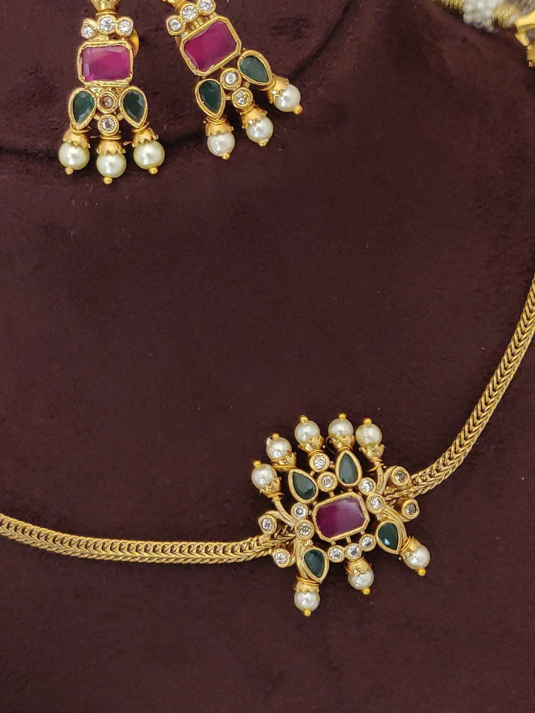 Abdesigns Gold Plated Single Line Necklace Set