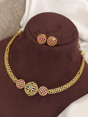 Abdesigns Gold Plated KempStone Necklace Set