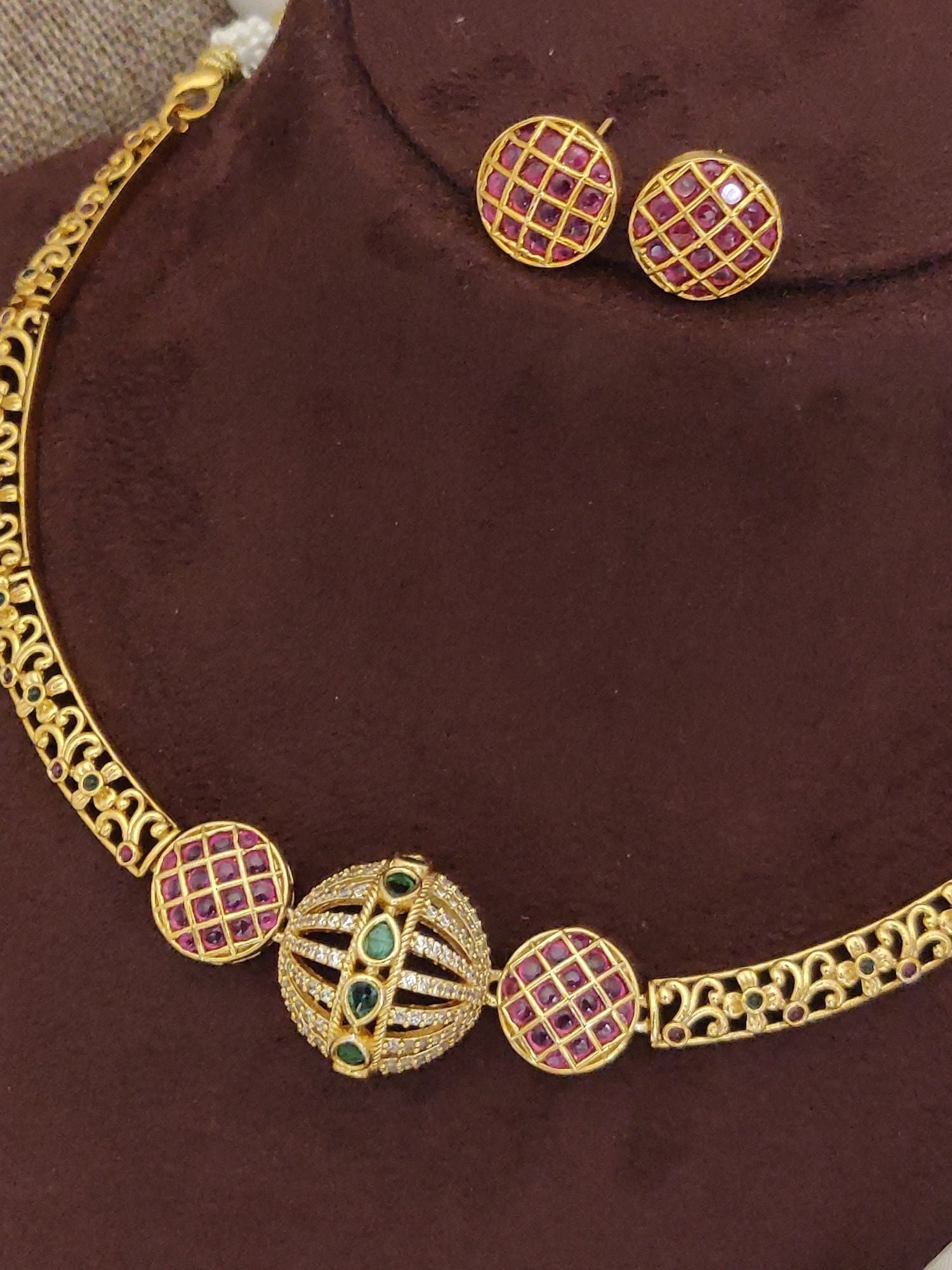 Abdesigns Gold Plated KempStone Necklace Set