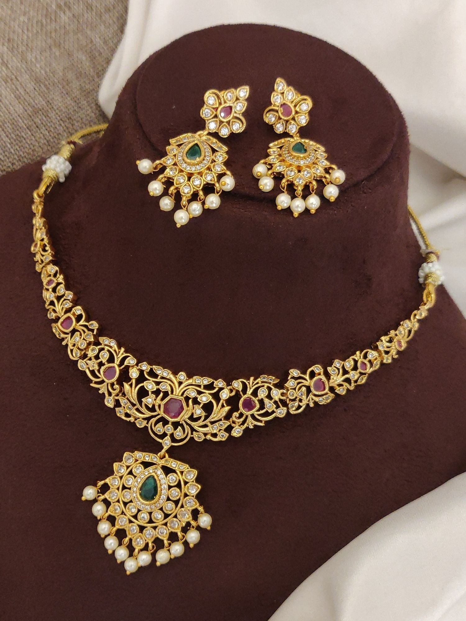 Abdesigns Antique Gold Plated Diamond Necklace Set