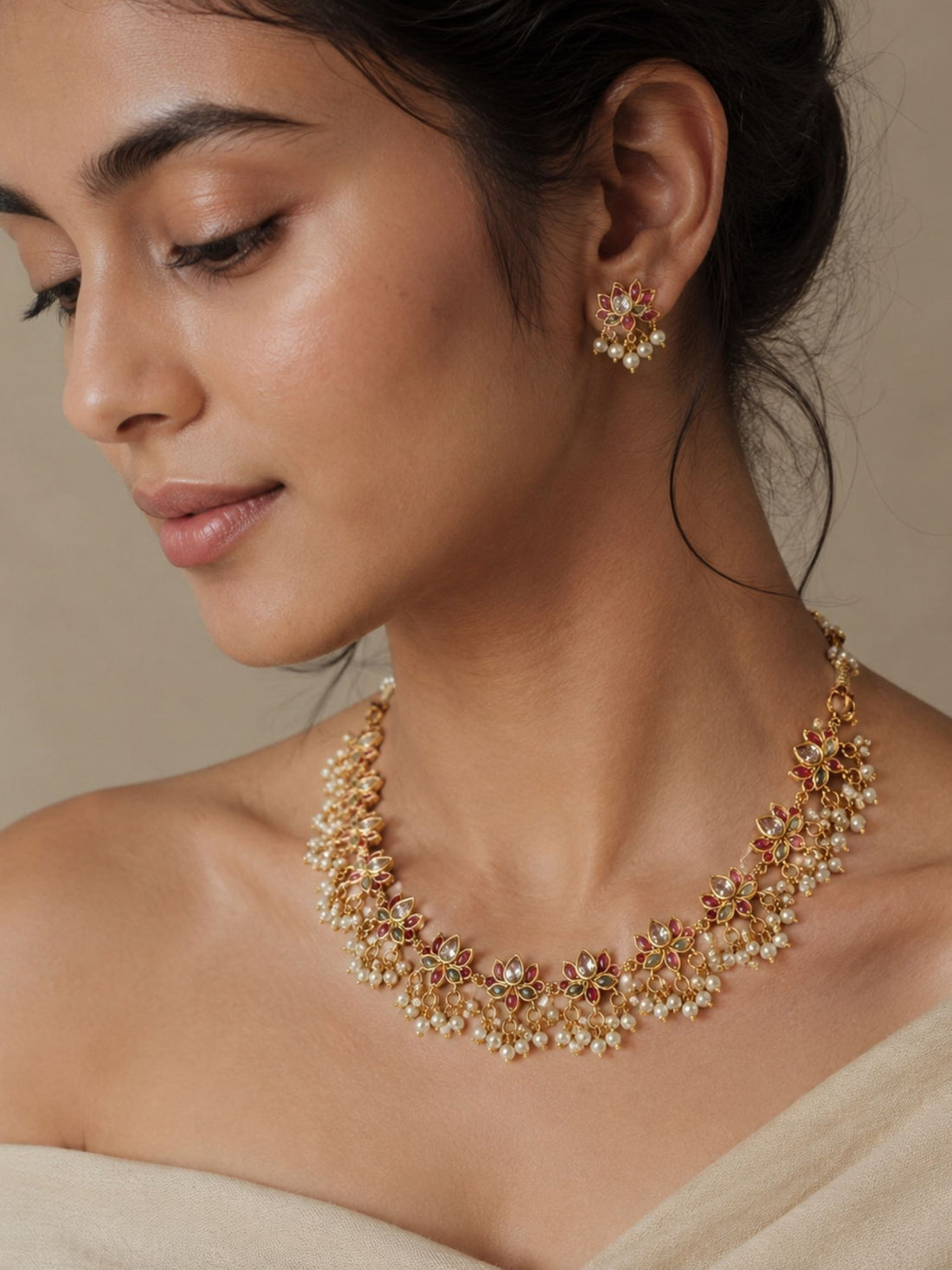 Abdesigns Gold Plated Kempstone Necklace Set