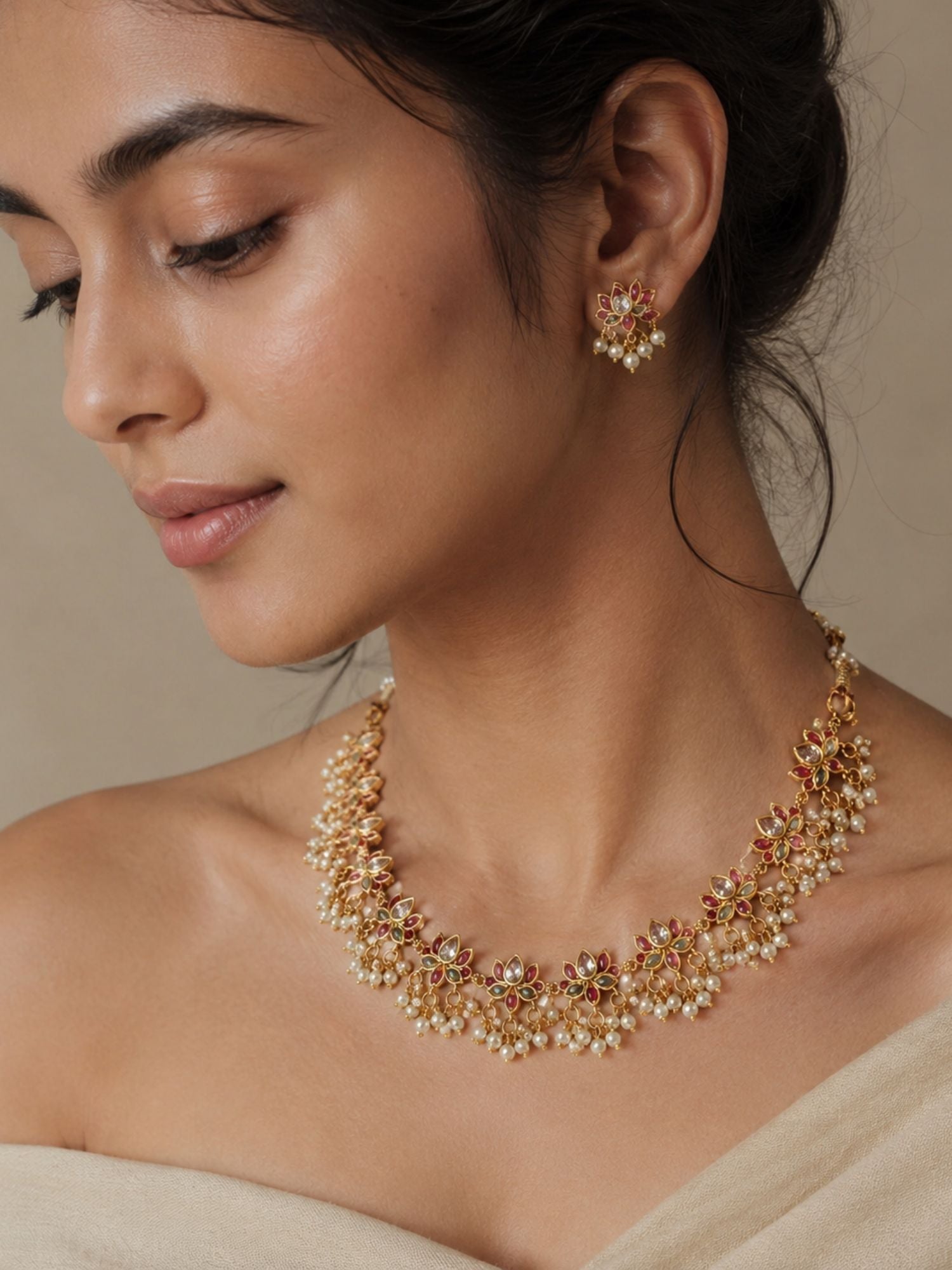 Gold Plated Kempstone Necklace Set - necklace by Abdesigns Jewellery