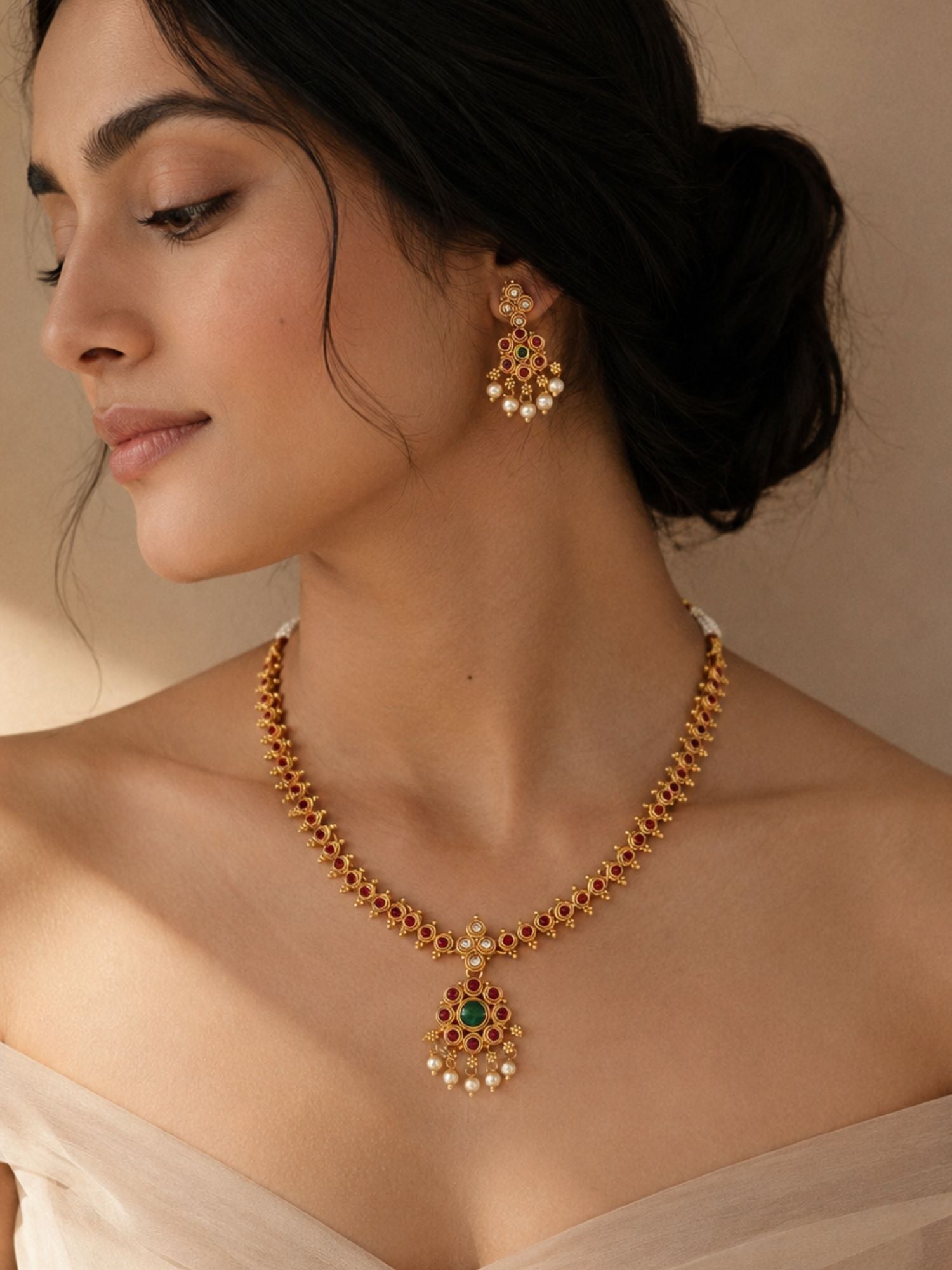 Abdesigns Gold Plated Kempstone Necklace Set