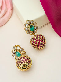 Thumbnail for Traditional Antique Gold Kempstone Round Earrings