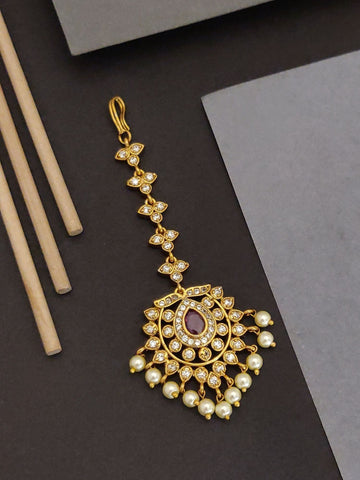 Abdesigns Antique Gold Plated Temple Maangtikka