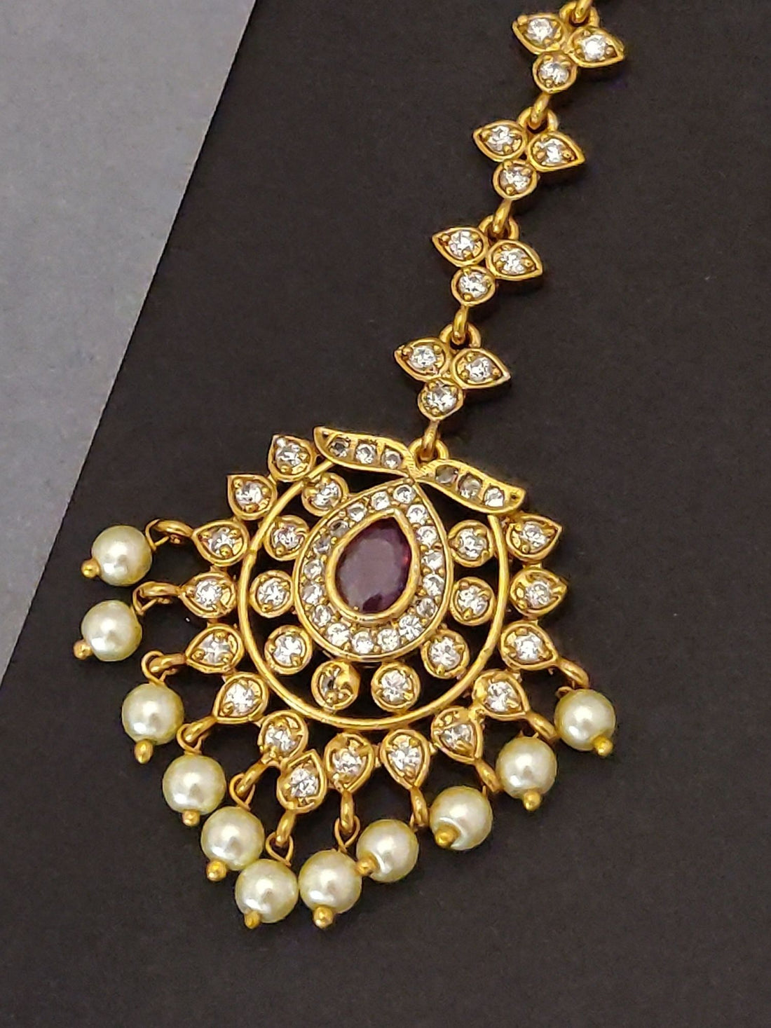 Abdesigns Antique Gold Plated Temple Maangtikka