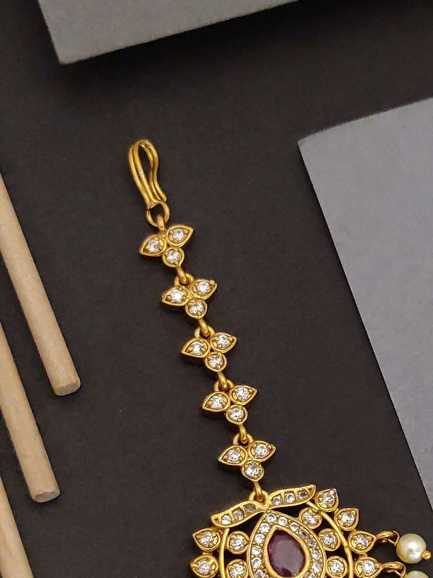 Abdesigns Antique Gold Plated Temple Maangtikka