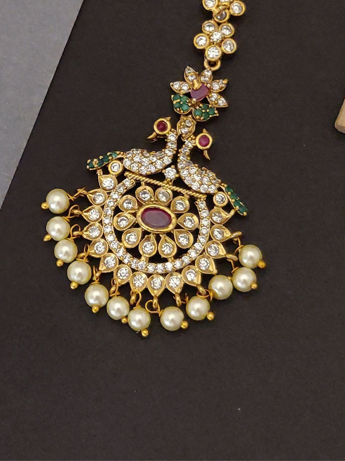 Abdesigns Antique Gold Plated Temple Maangtikka