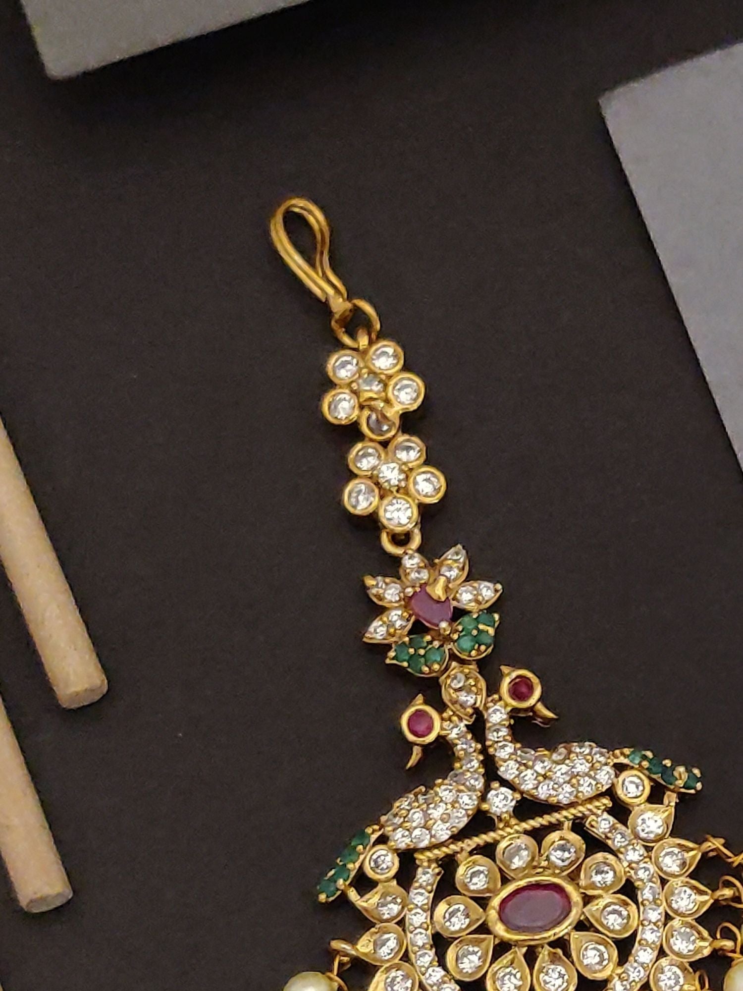 Abdesigns Antique Gold Plated Temple Maangtikka