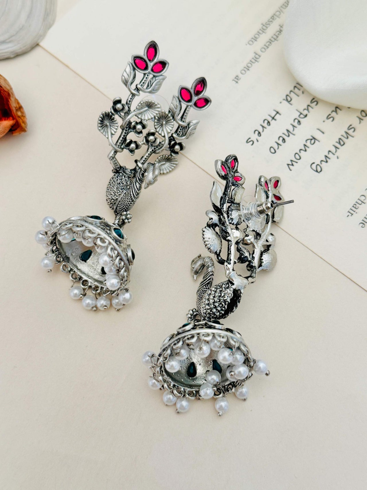 Long Peacock German Silver Plated Earring