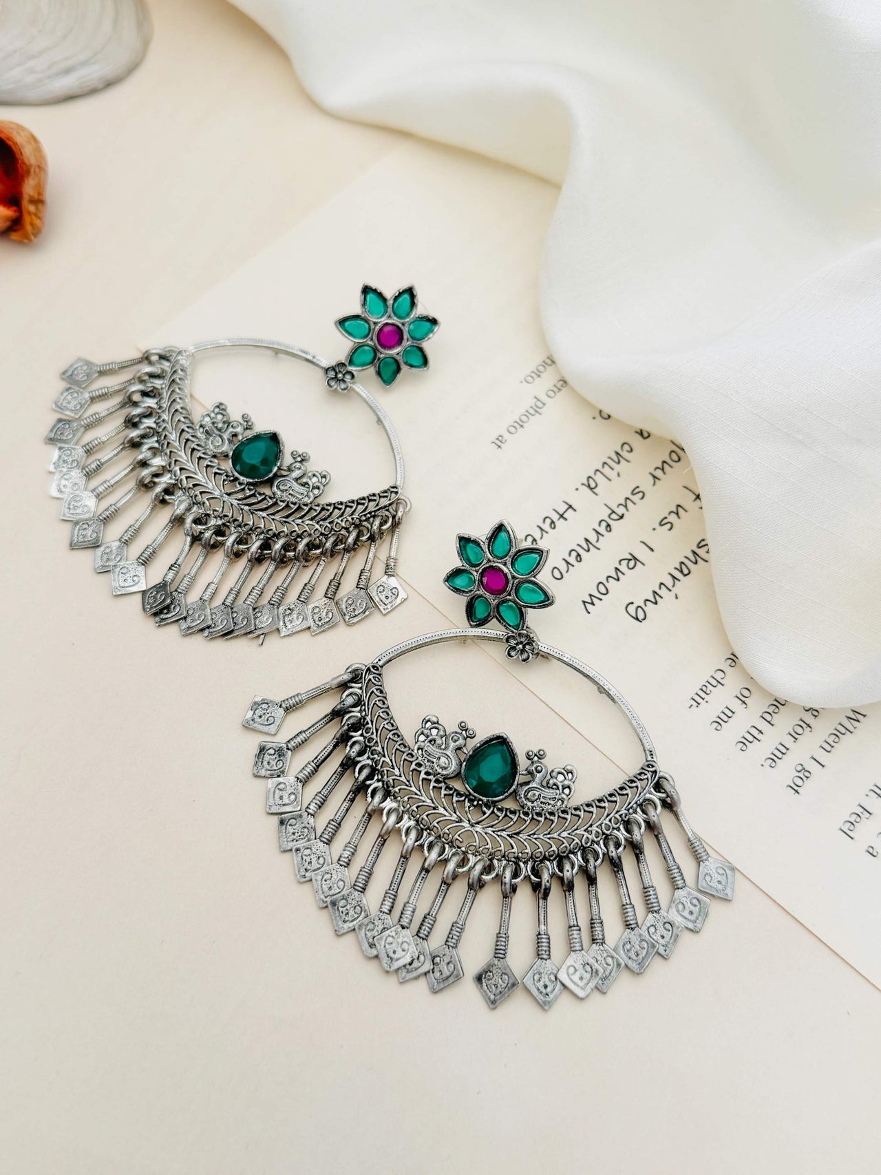 Dramatic German Silver Plated Chandbali Style Earring